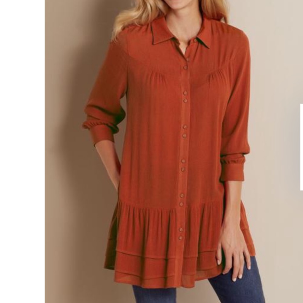 Soft Surroundings Arabitha Gauze Tunic Button Top